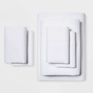 Threshold - Full 6pc 400 Thread Count Damask Solid Sheet Set W White